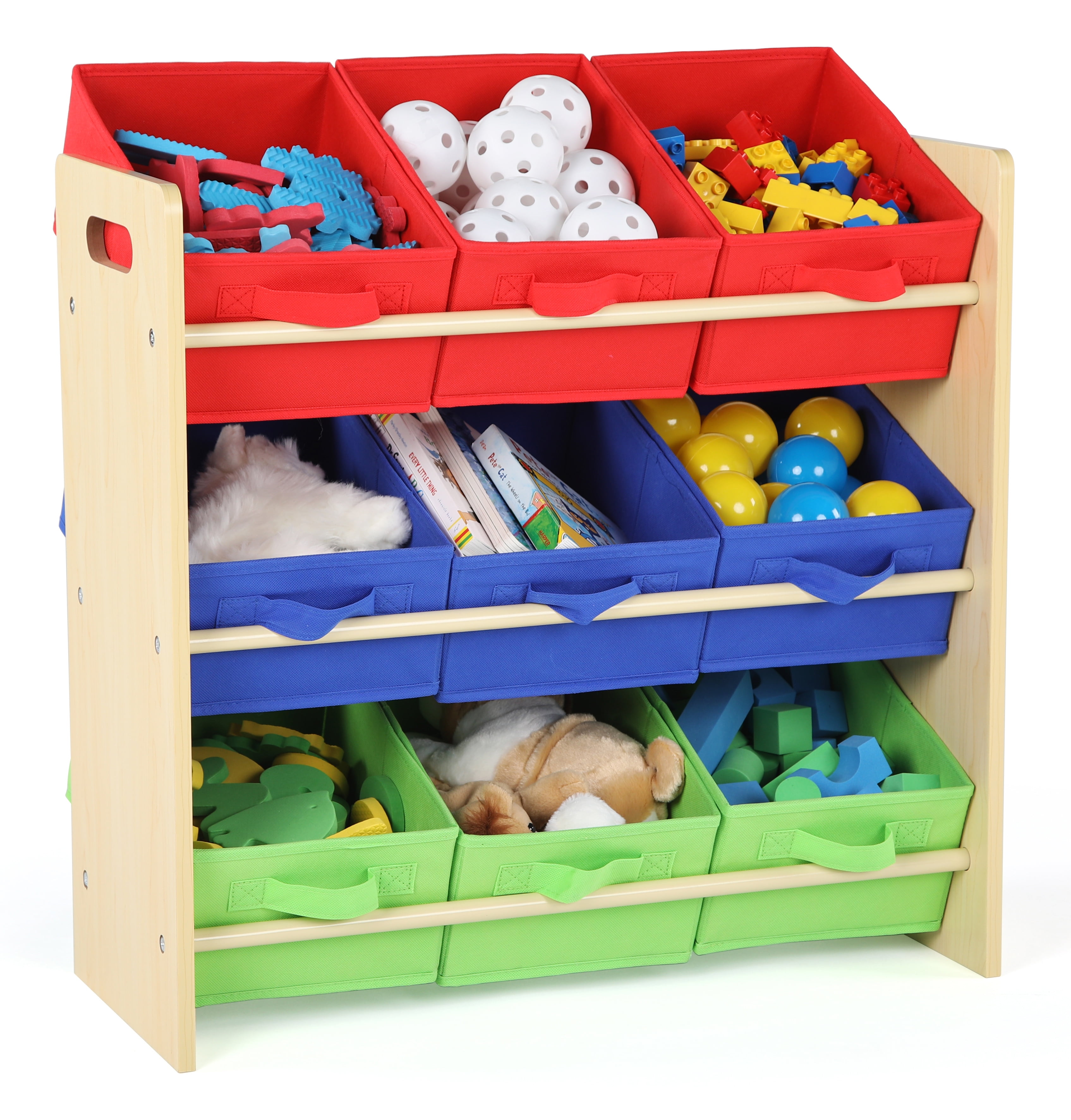 Humble Crew Natural/Primary Kids Toy Storage Organizer w/ 9 Fabric Bins,  Primary Collection