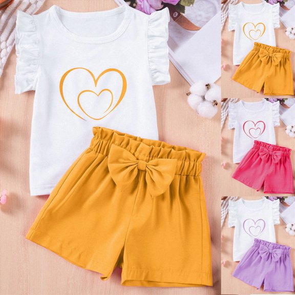 2-3 Years Toddler Cute Toddler Baby Girls Clothes Set Long Sleeve T-Shirt and Pants Kids 2pcs Outfits Short Sleeve Shorts Two Piece Set