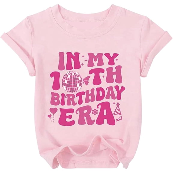 GobdXE Kids In My Double Digits Era Retro Letter Short Sleeve Crew Neck T-Shirt Color:Pink,Size:18-24 Months