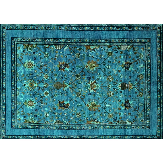 Ahgly Company Machine Washable Indoor Rectangle Oriental Turquoise Blue Traditional Area Rugs, 2' x 3'