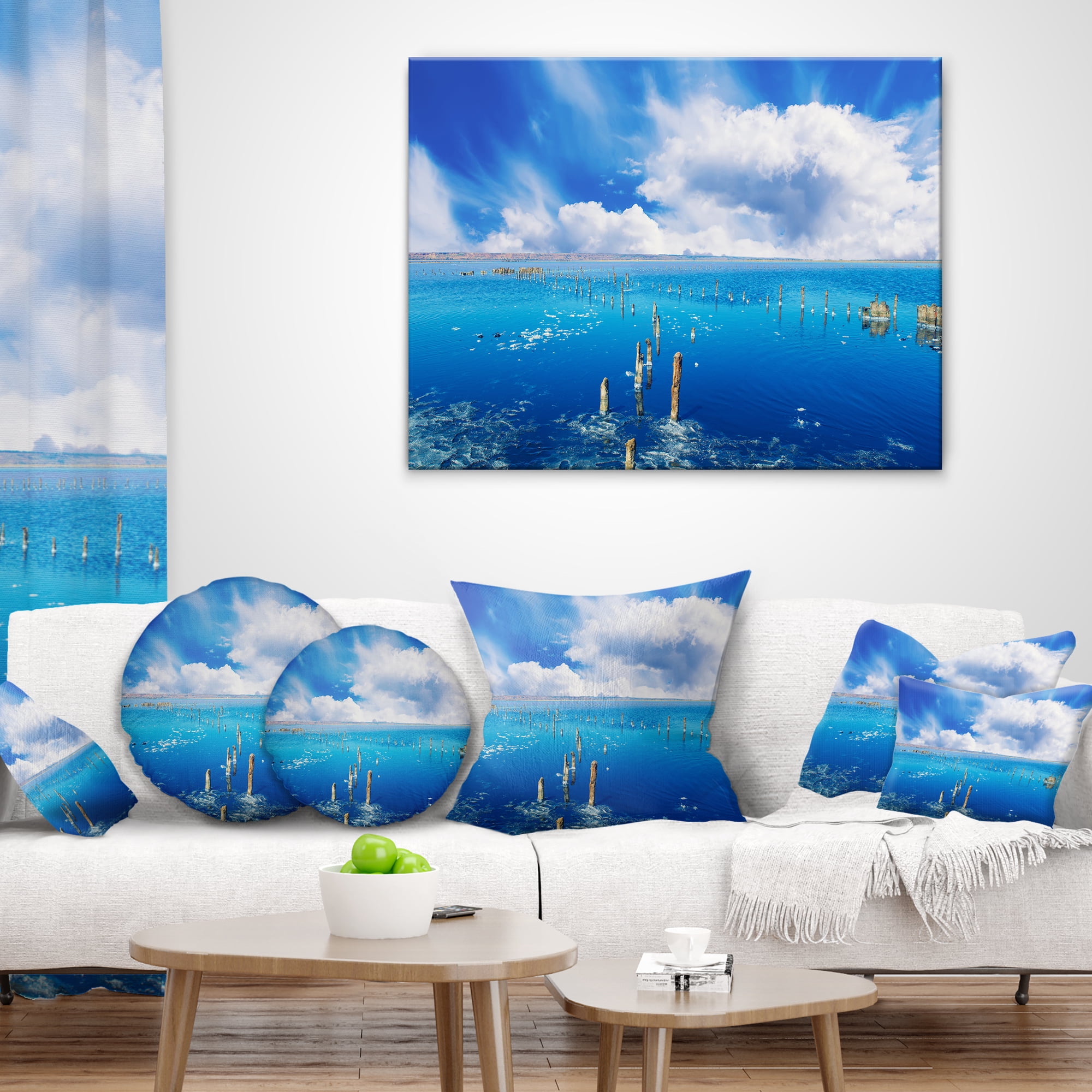 Designart 12" x 20" Blue Polyester Throw Pillow