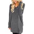 thumbnail image 1 of Blusa informal gris con bolsillos y abertura lateral, blusa de manga larga con escote en V para mujer, 1 of 7
