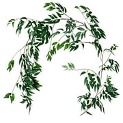 LJDJ Green Leaf Garland Decorations - 5.4 Feet Artificial Silk Fabric Willow Plant Leaves Vines Twigs Garland String Indoor/Outdoor Wedding Decor Jungle Luau Party Supplies Faux Gr