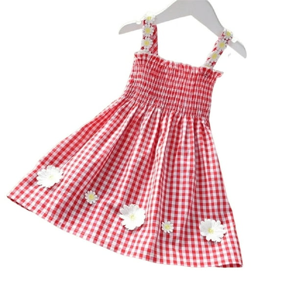 XBASW Kids Baby Halter Princess Dresses Flowers Girls Tutu Party Dress Toddler Beach Plaid Sundress for Summer 1-6Y