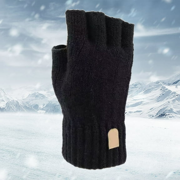Dyfzdhu Half Finger Warm Knit Gloves Thickened For Both Men Women Fall Winter Fingerless Gloves Black