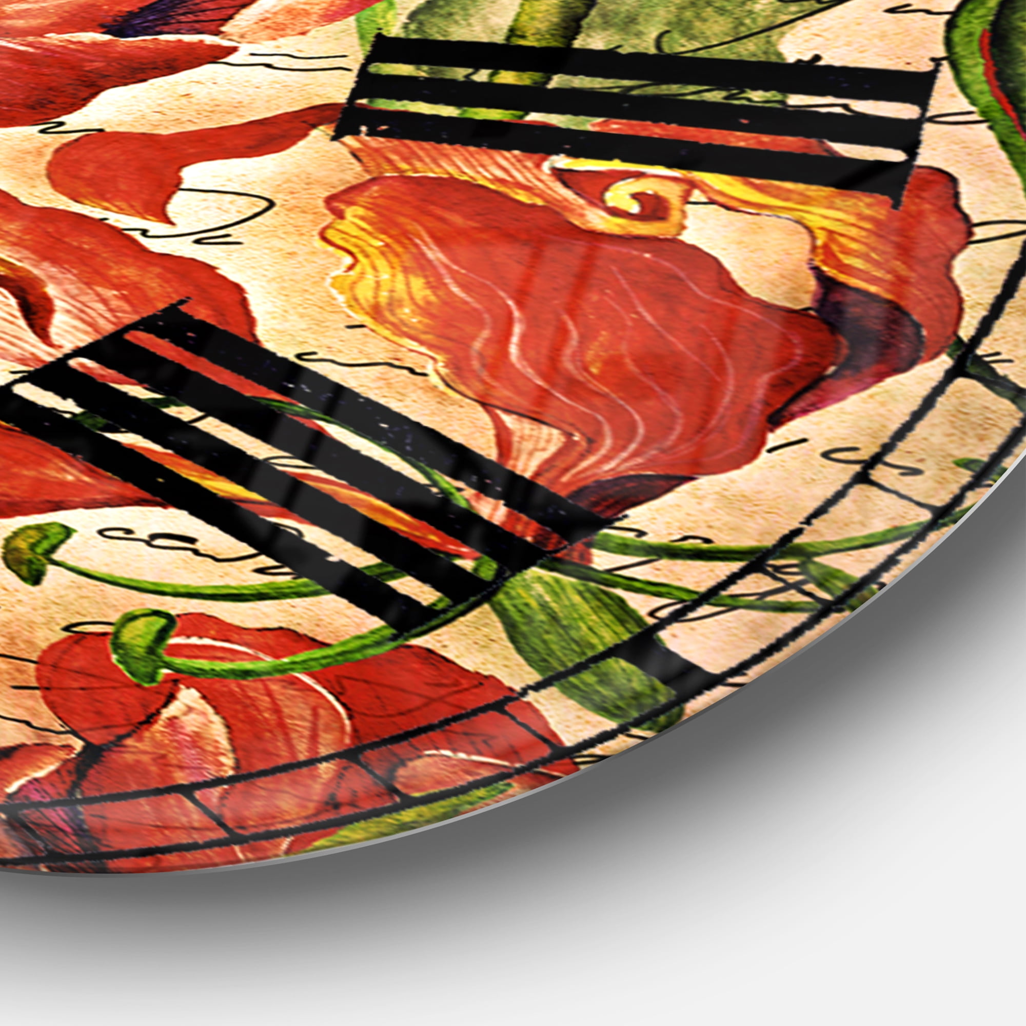 Designart 'Seamless Red Flower Pattern' Traditional wall clock