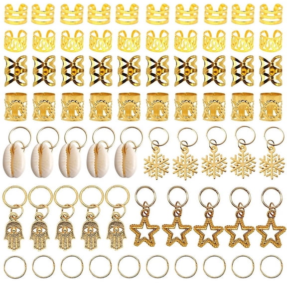 70pcs Metal African Hair Rings Beads Cuffs Tubes Charms Dreadlock Braids Jewe AL