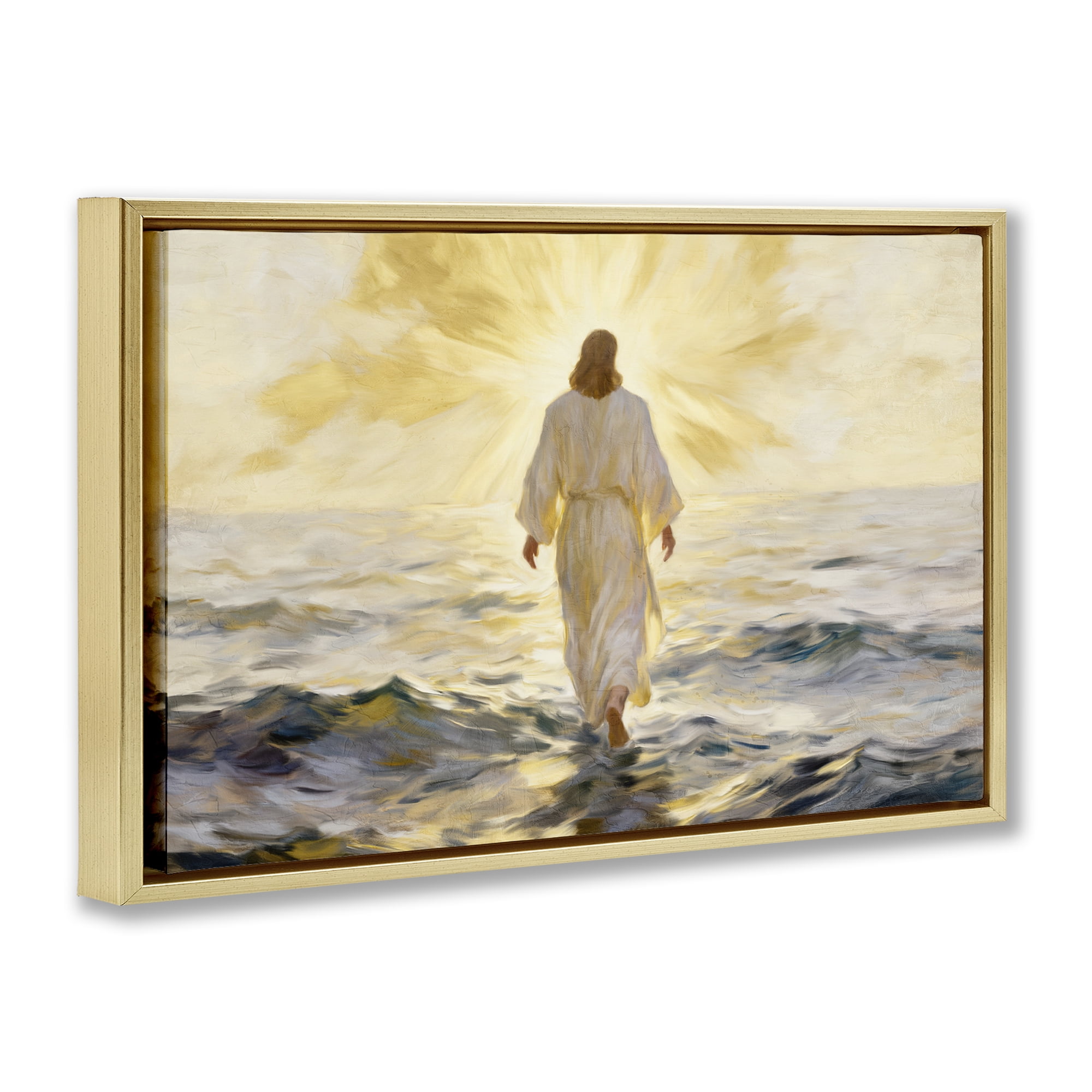 Stupell Industries Golden Walk Spiritual Figure Gold Framed Floater Canvas Wall Art, design by Kim Allen
