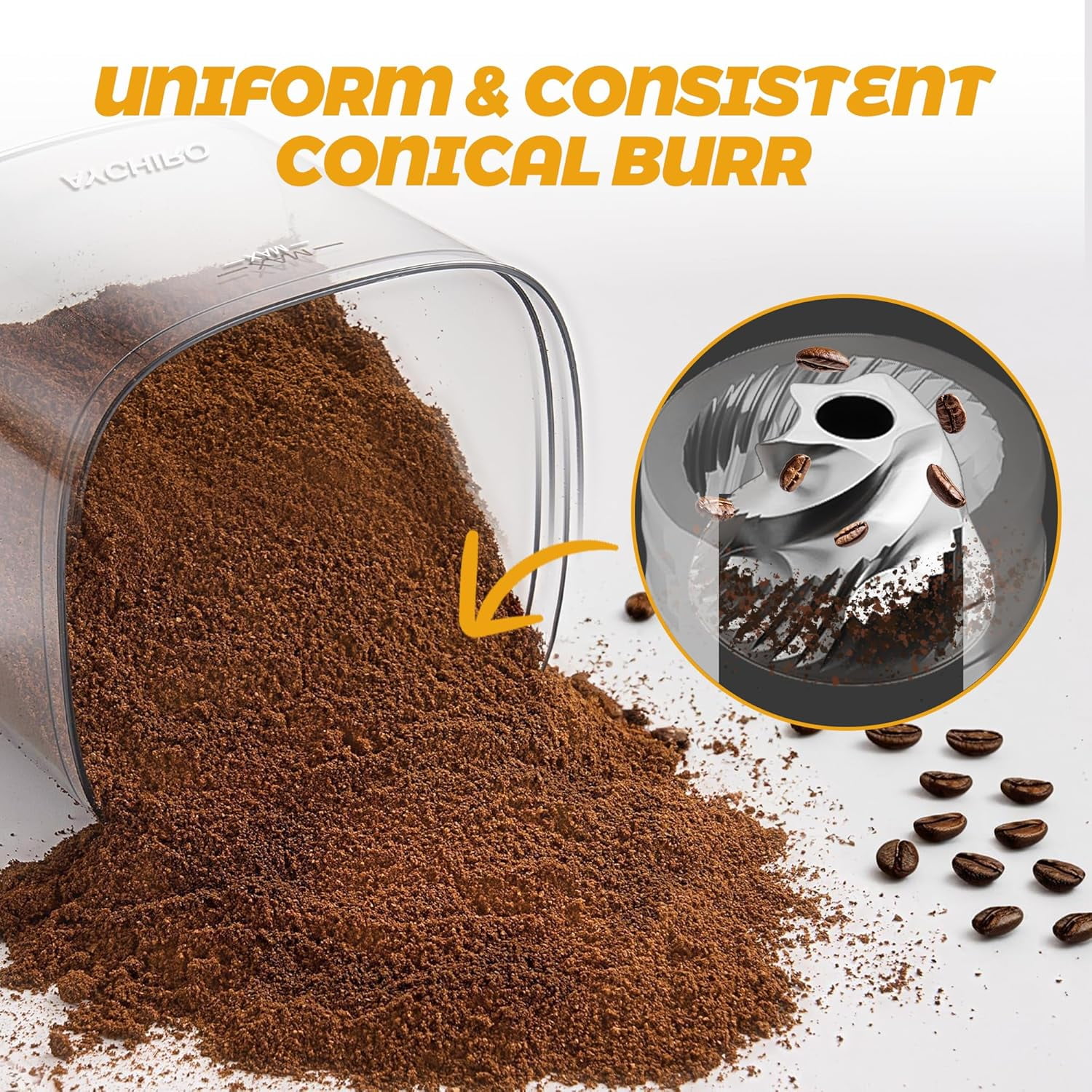 Electric Coffee Grinder with 30 Grind Settings for Espresso Drip & Americano, Black Burr Mill