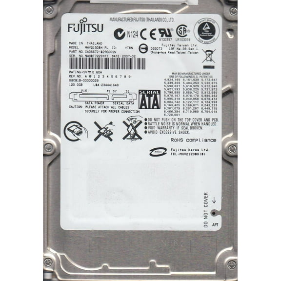MHV2120BH PL, PN CA06672-B29600SN, Fujitsu 120GB SATA 2.5 Hard Drive