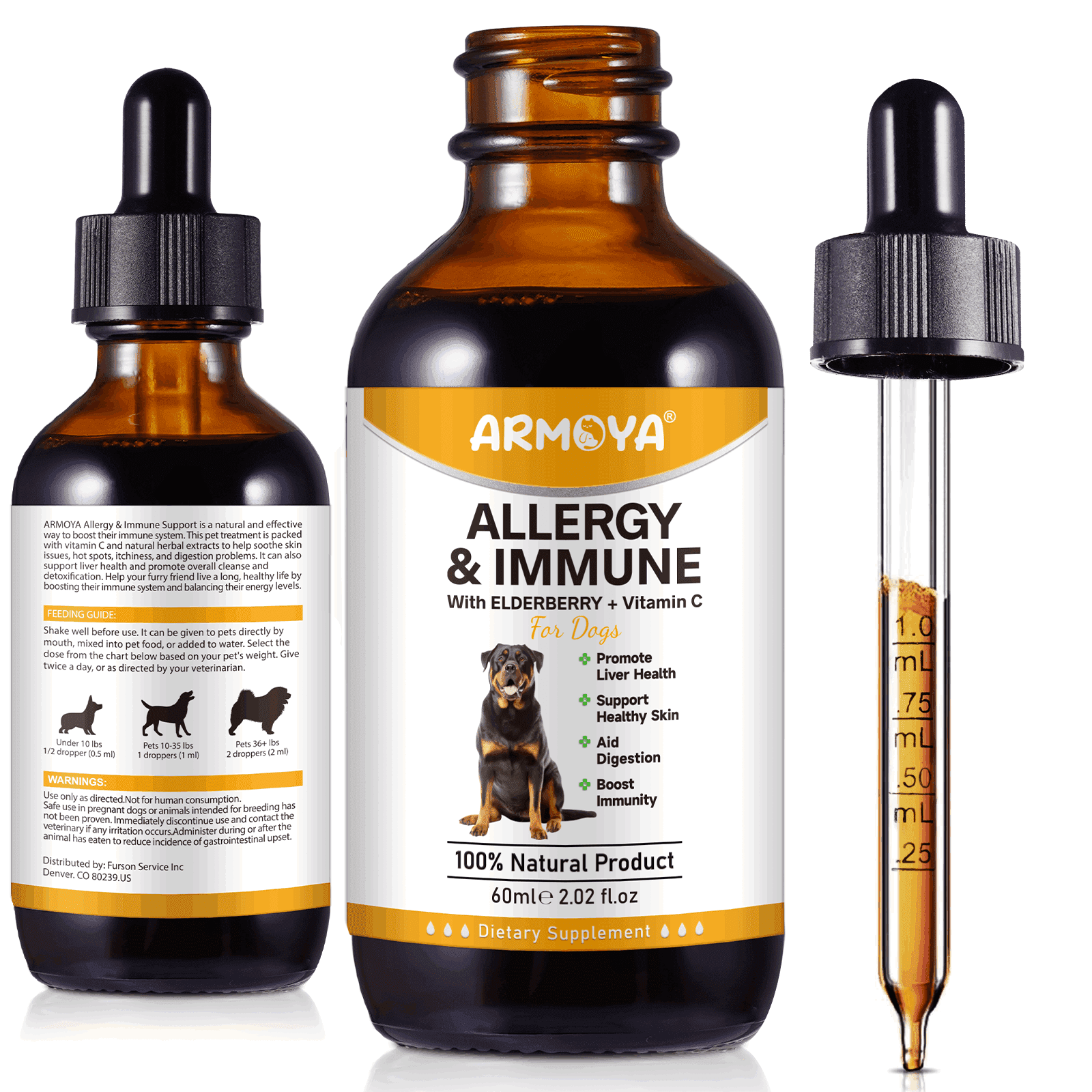 Dog Allergy Relief Drops with Elderberry and Vitamin C Seasonal Allergies, Skin & Coat Immune Support 2 fl oz
