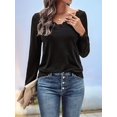 thumbnail image 6 of V Neck T Shirts for Women Lace Long Sleeve Cute Tops Fall Winter Dressy Casual Blouses Trendy Tees Black M, 6 of 9