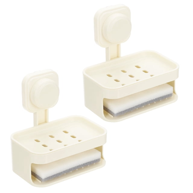 Uxcell 2Pcs Soporte de Jabón con Ventosa, Soporte de Jabón de Doble Barra Montado en la Pared, Removible y Reutilizable para Ducha, Soporte de Esponja sin Perforación para Baño y Cocina, Beige
