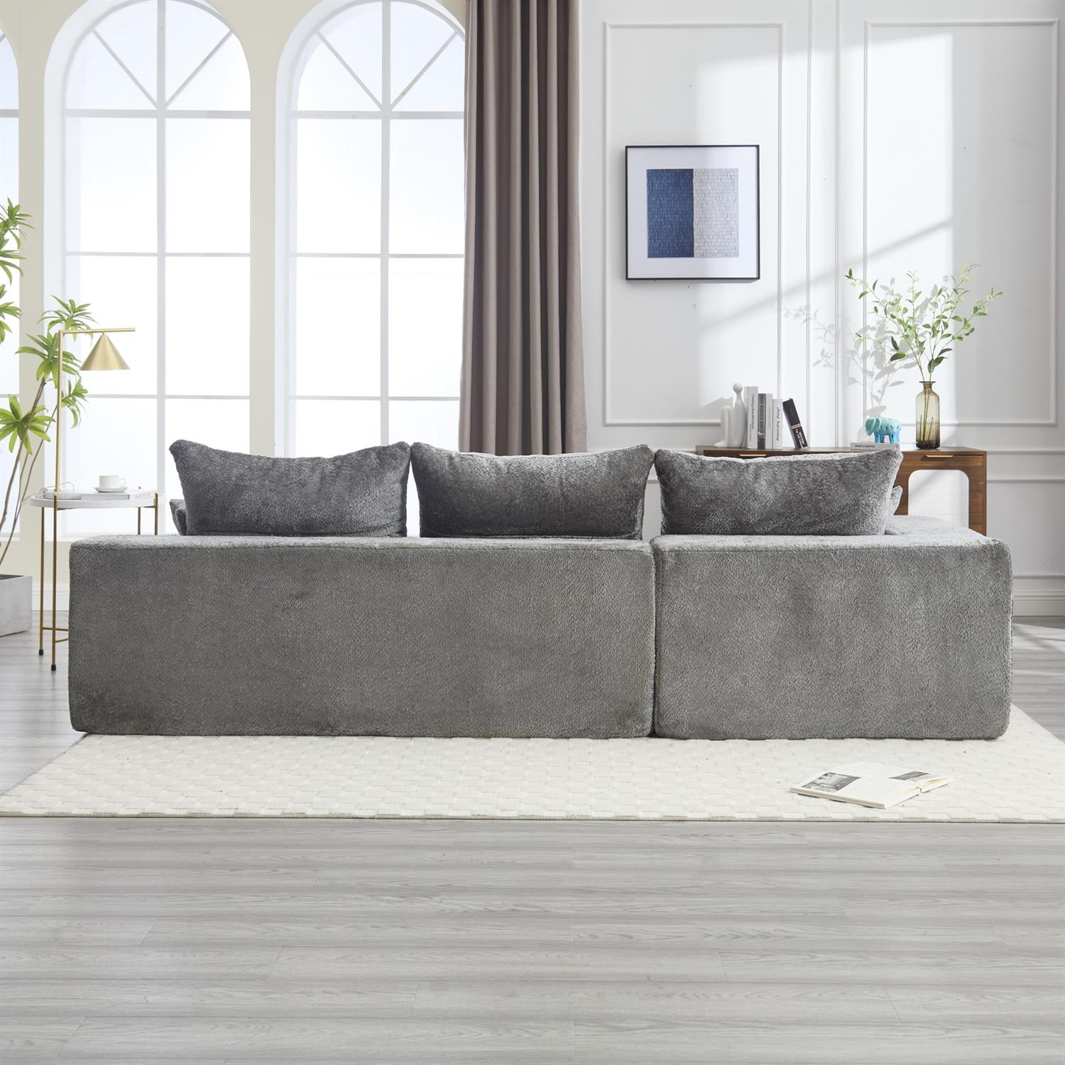 Demi Bonn 108" Modern L-Shaped Sofa, Premium Fabric Couch with Deep Seating, Freestyle Setup, No Assembly Needed for Living Room Relaxation, Gray