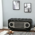 thumbnail image 2 of LuxenHome Upholstered Faux Leather Retro Speaker Style Bench, 2 of 8