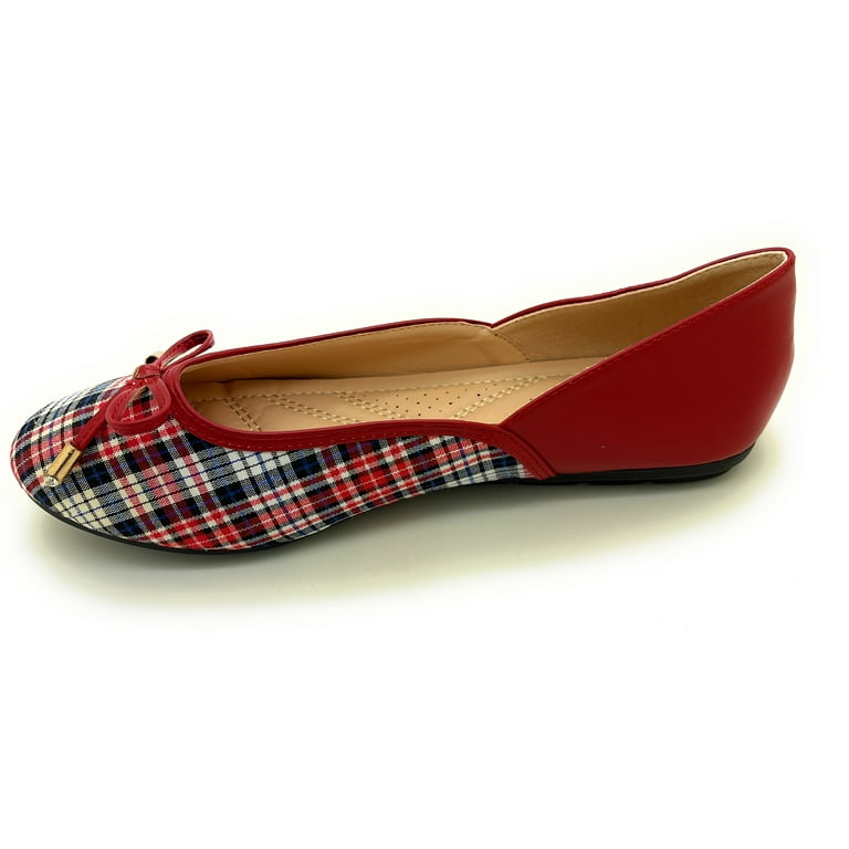 Red plaid shop flat shoes