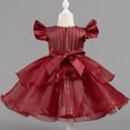 thumbnail image 4 of BLTIBY Girls Flower Sequin Tulle Dress Cute Ruffle Toddler Wedding Princess Party Birthday Pageant Prom Dresses Red 9-10 Years, 4 of 5