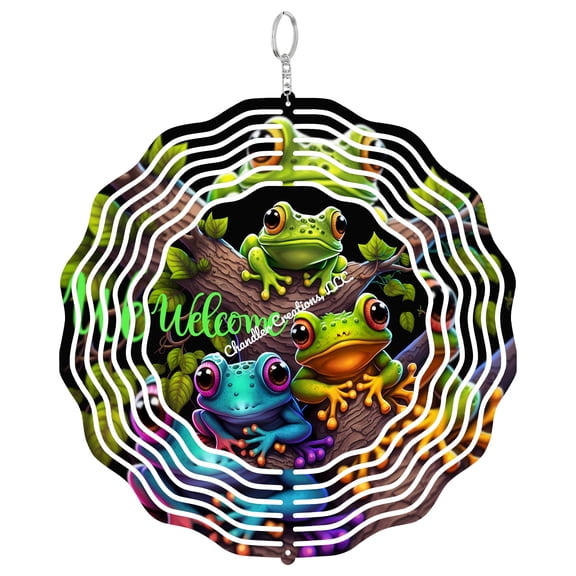 Rain Frog Welcome 3D Wind Spinner, Stainless Steel Hanging Decor, Cute Spring Animal Garden Gift