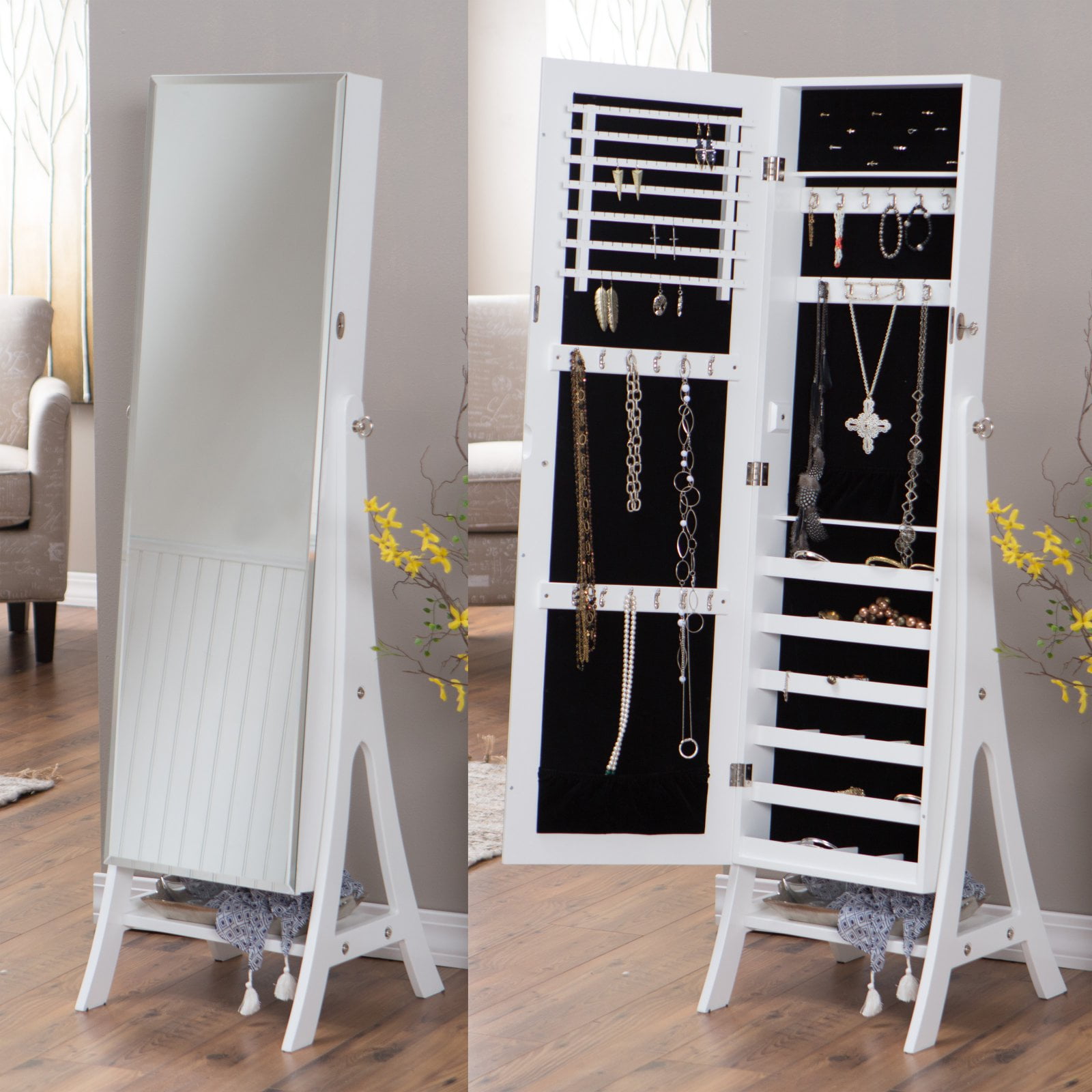 Belham Living White Full Length Cheval Mirror Jewelry Armoire With Lock