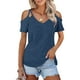 thumbnail image 1 of Camiseta Hombro Frío Cuello En V Color Puro Manga Corta Tops Sueltos Casuales para Mujer Azul Oscuro XXL, 1 of 5