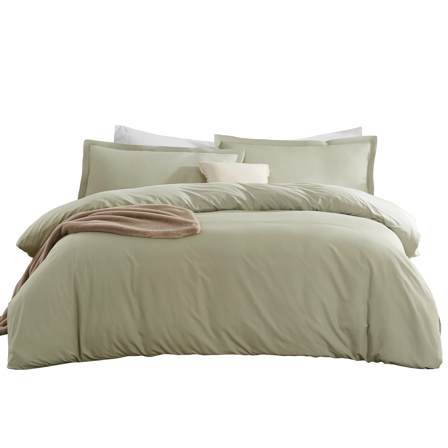 LammaLoe California King Duvet Cover Set, Luxury Microfiber Bedding Sets with 2 Pillow Shamss, Sage Green