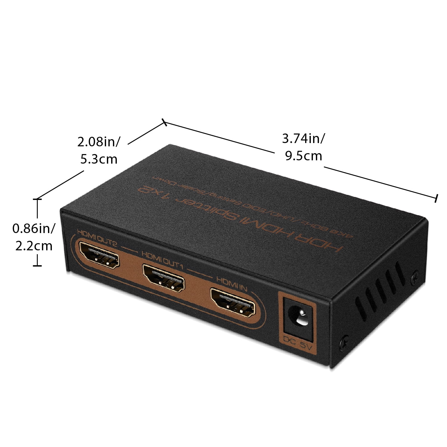 2-Port HDMI Splitter, 4K 60Hz HDMI 2.0 Video, 4K HDMI Splitter 1 In 2 Out,  1x2 HDMI Display/Output Splitter, HDR/HDCP, 20in (50cm) Built-in HDMI Cable