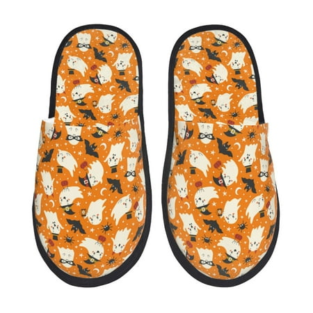 Balery Cute Ghosts Slient Indoor Furry Fleece Comfort House Shoes Soft Non-Slip Home Shoes Cotton slippers House Slippers-- Medium