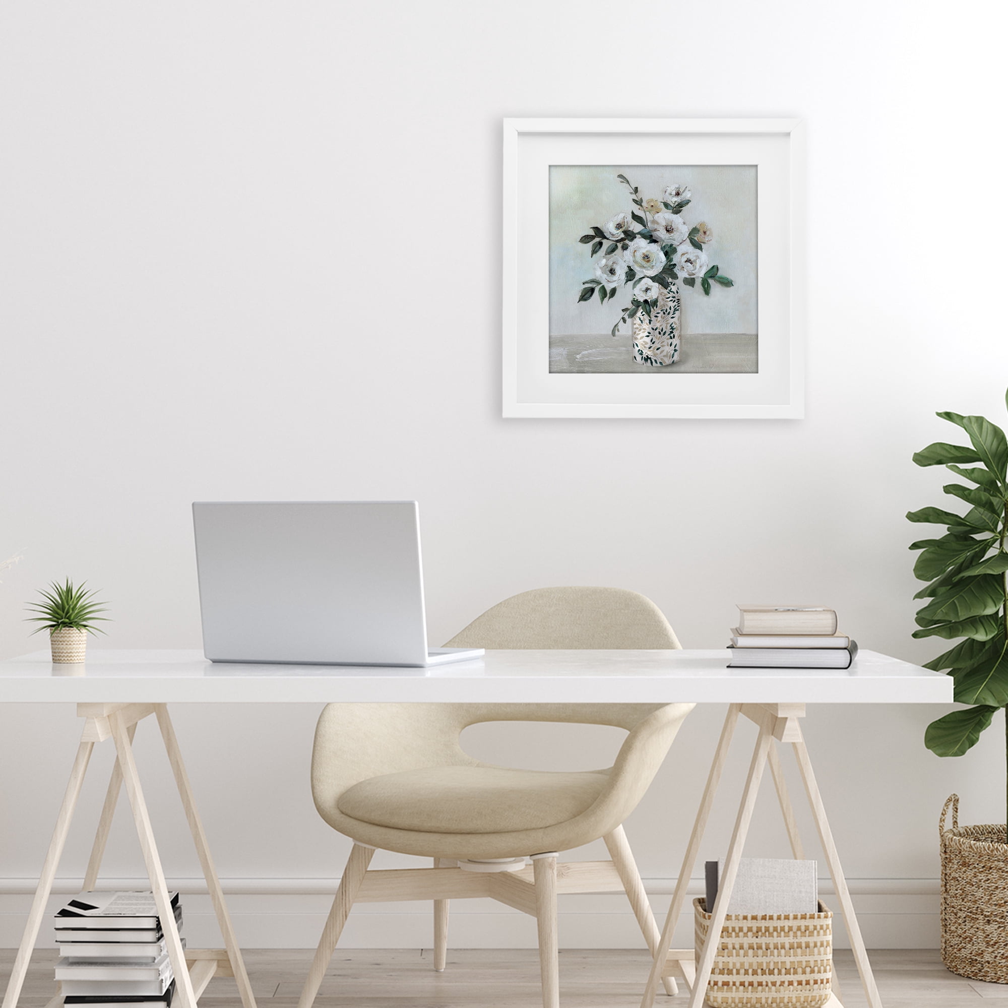 Stupell Industries Leaf Patterned Flower Vase White Framed Print Under Glass, design by Sally Swatland