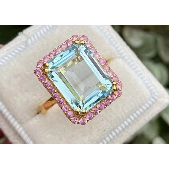 2Ct Emerald Cut Lab-Created Aquamarine Engagement Ring 14K Yellow Gold Finish