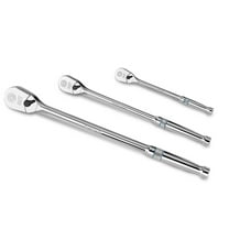 3-Piece Extra Long Drive Ratchet Handle 1/4", 3/8", 1/2" 90-Tooth Ratchet Wrench