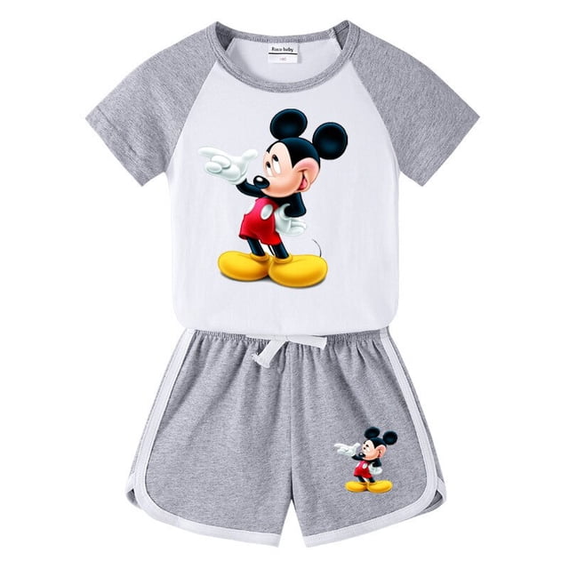 Summer Kids Girls Boys Clothings Minnie Mickey Mouse 100%Cotton Baby Sports Sets Boy Girl Tee+ Shorts Clothes Set Toddler Suits4T Gao Jinjia LED