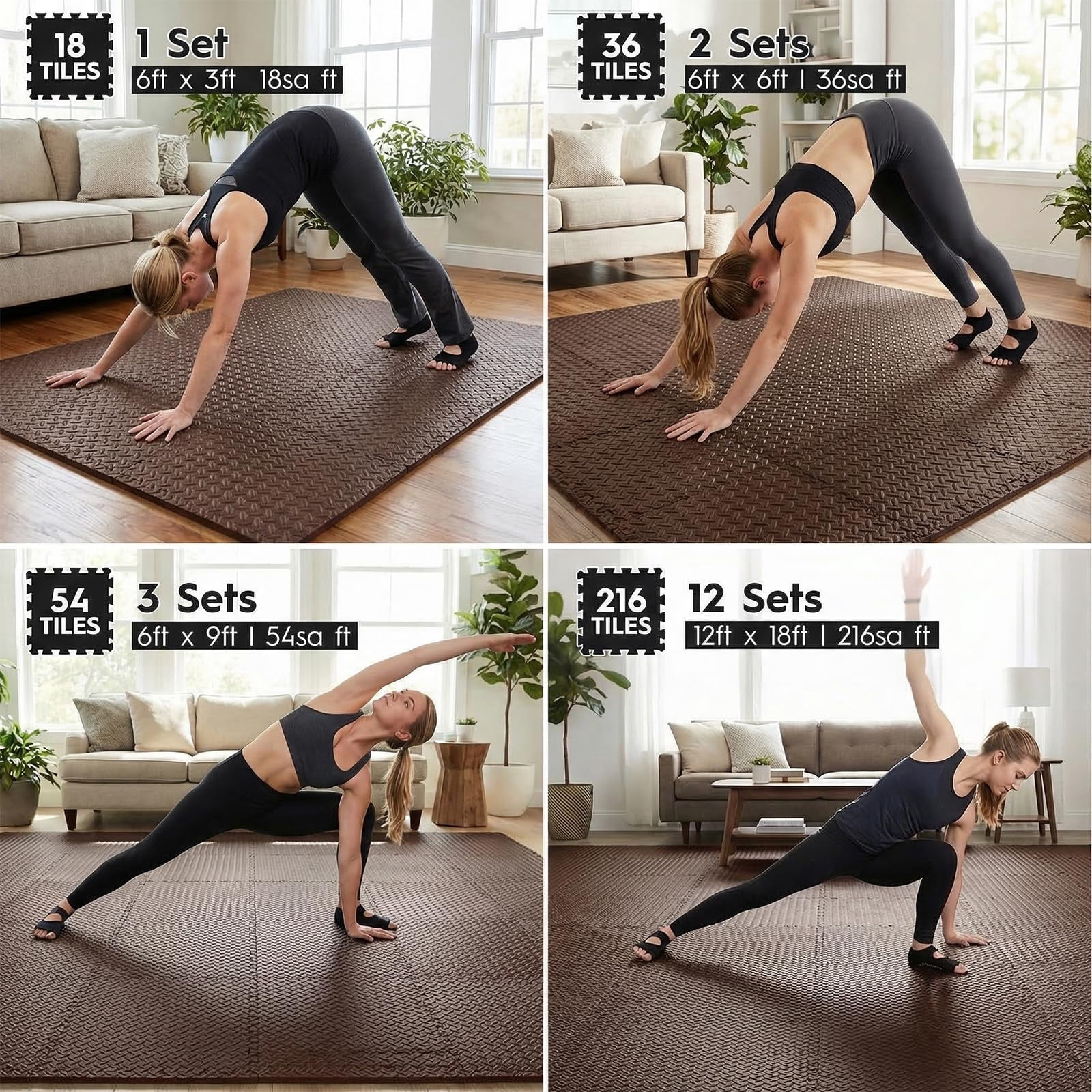 18 Tiles Puzzle Exercise Mat, EVA Interlocking Foam Floor Tiles, Non-Slip, Protective, Water-Resistant Flooring for Home Gym & Workout Equipment, 12.6" x 12.6" x 0.4", 18 Sq Ft