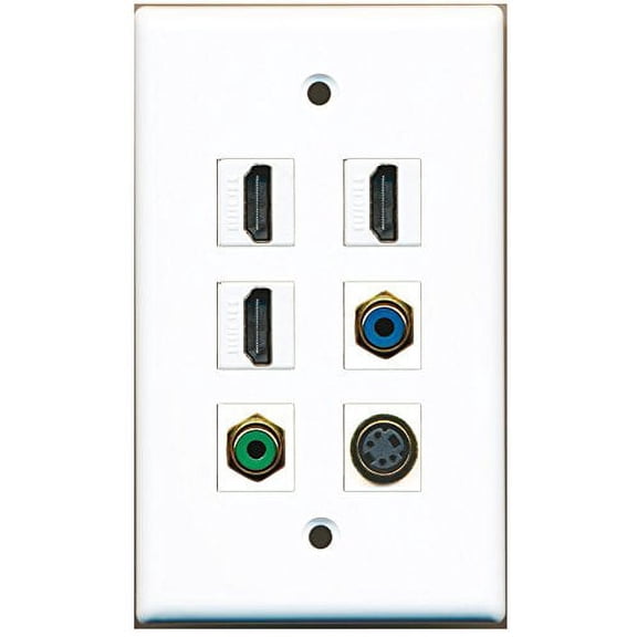 RiteAV - 3 HDMI 1 Port RCA Green 1 Port RCA Blue 1 Port S-Video Wall Plate