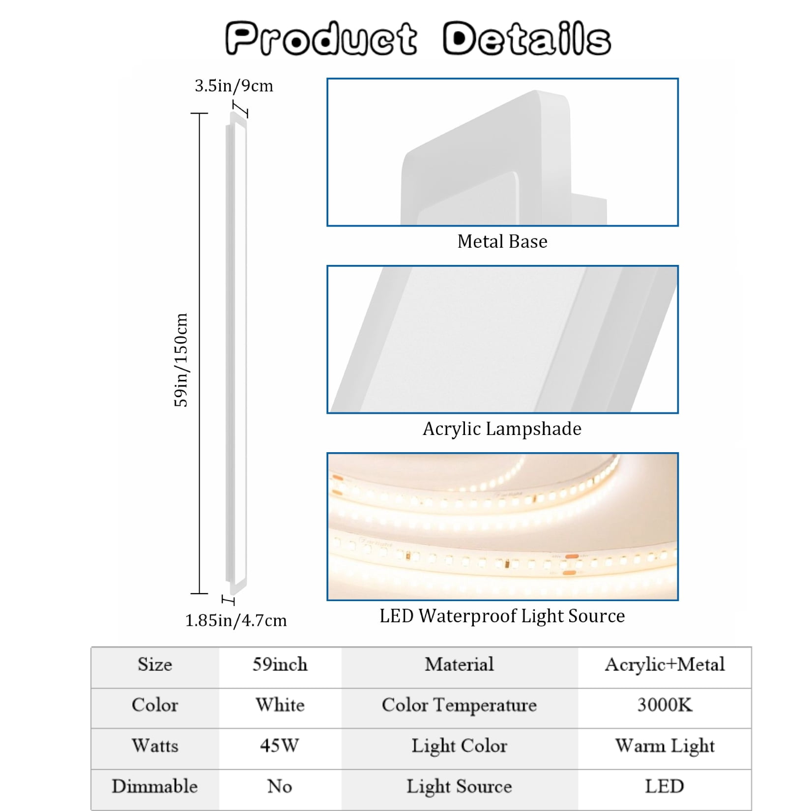 Ralbay Long Outdoor Wall Light 59inch Long Strip Modern Linear Outdoor Sconce 3000K Waterproof Exterior Wall Mount Lighting for House(White)