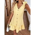 thumbnail image 5 of Women'S Spring V Neck Sleeveless Jacquard Sundresses Button Decoration Flowy Summer Dresses for Women Yellow M, 5 of 10