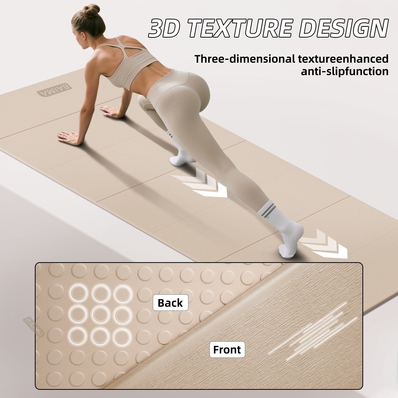BAIMA Extra Wide Yoga Mat 31.5" x 75" length Large Non-Slip TPE Foldable,Exercise Matt for Yoga Pilates,Home Gym Flooring, Meditation (Milk Coffee)
