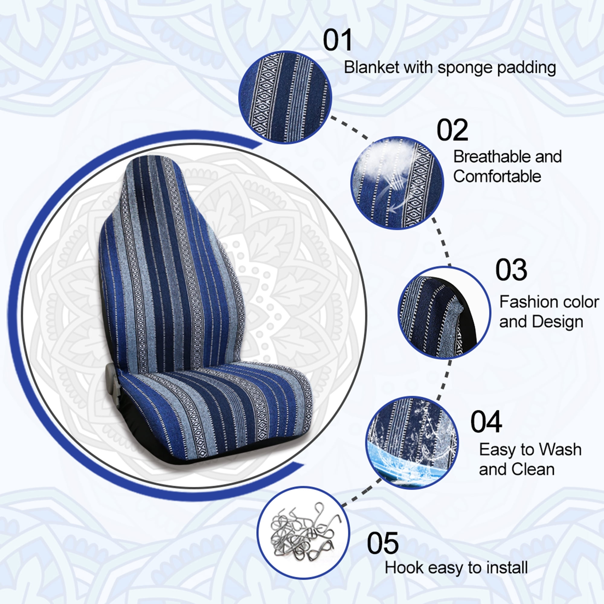 Unique Bargains 10Pcs Baja Blanket Car Seat Covers Universal Vehicle Seat Protectors Blue