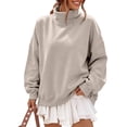thumbnail image 2 of Mock Neck Loose Sweatshirt for Women Drop Shoulder Puff Sleeve Oversized Pullover Soft Knit Versatile Daily Athleisure Outer Top Camel XXL, 2 of 6