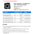 thumbnail image 2 of Engine Cooling Fan - Compatible with 2016 - 2020 Chevy Camaro 2017 2018 2019, 2 of 2