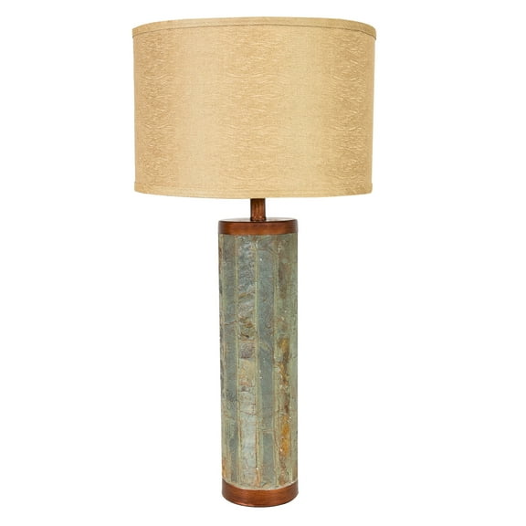 Sunnydaze Rustic Stone 31" Cylinder Slate Indoor Table Lamp with Beige Shade
