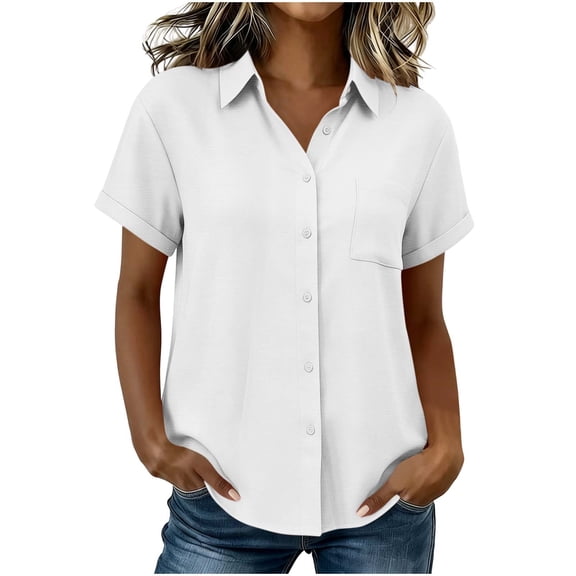 GigrtiJin Button Down Shirts for Womens Dressy Casual Rolled Short Sleeve T Shirts Womens Loose Collared Blouses with Pockets