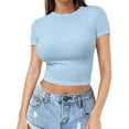 thumbnail image 1 of T-Shirt à Manches Courtes pour Femmes Liquidation T-Shirts Mélangeurs pour Femmes T-Shirt Court pour Filles Chandail d'Été pour Femmes Col Rond Fin Mode Manches Courtes, 1 of 7
