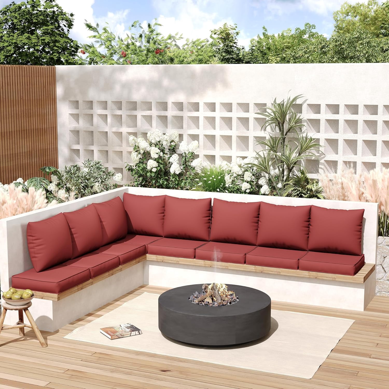 MRUAKA Outdoor Cushions for Patio Furniture, 4'' Replacement Cushions for Outdoor Furniture, Set of 8 Water-Resistant Outdoor Sectional Cushions for Sofa Couch Chair (Wine)
