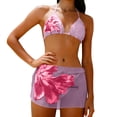 thumbnail image 5 of 3 Piece Swimsuits Floral Triangle Halter Bikini Set with Cover Up Sheer Beach Skirt, 5 of 6