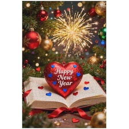 Magical Book 500 Piece Jigsaw Puzzles for Adults Happy New Year Christmas Tree Puzzle 20.5x15 Inches Challenging Family Activity Games Craft for Home Decor Gifts