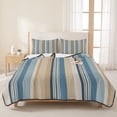 thumbnail image 3 of King Quilt Set 96''x106'', Blue Brown Beige Lightweight Bedspread Coverlet Set with 2 Pillow Shams, Boho Farmhouse Abstract Stripes Art Breathable All Season Quilt Bedding for Bedroom/Guest Room, 3 of 9