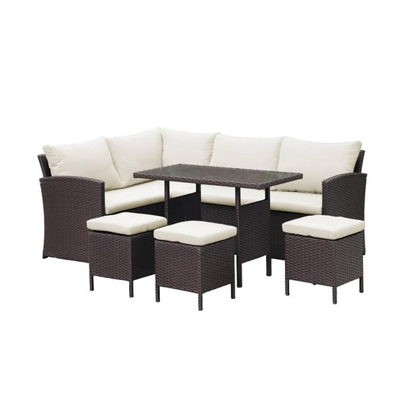 Juego de Sofás Mainstays de Ratán 6 Piezas Beige