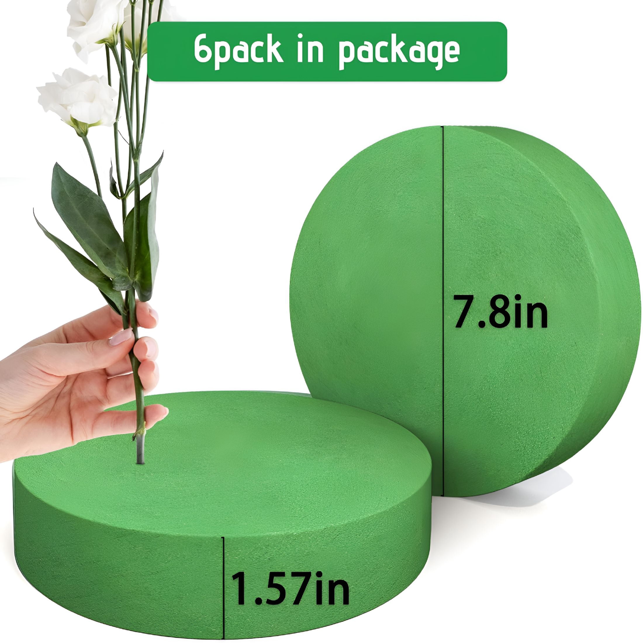 XIBUFE 6Pcs Floral Foam Round Blocks,Large Wet and Dry Green Foam for Artificial and Fresh Flower Arrangement,Flower Foam Blocks for Wedding Party Decorations(7.8 Inch)