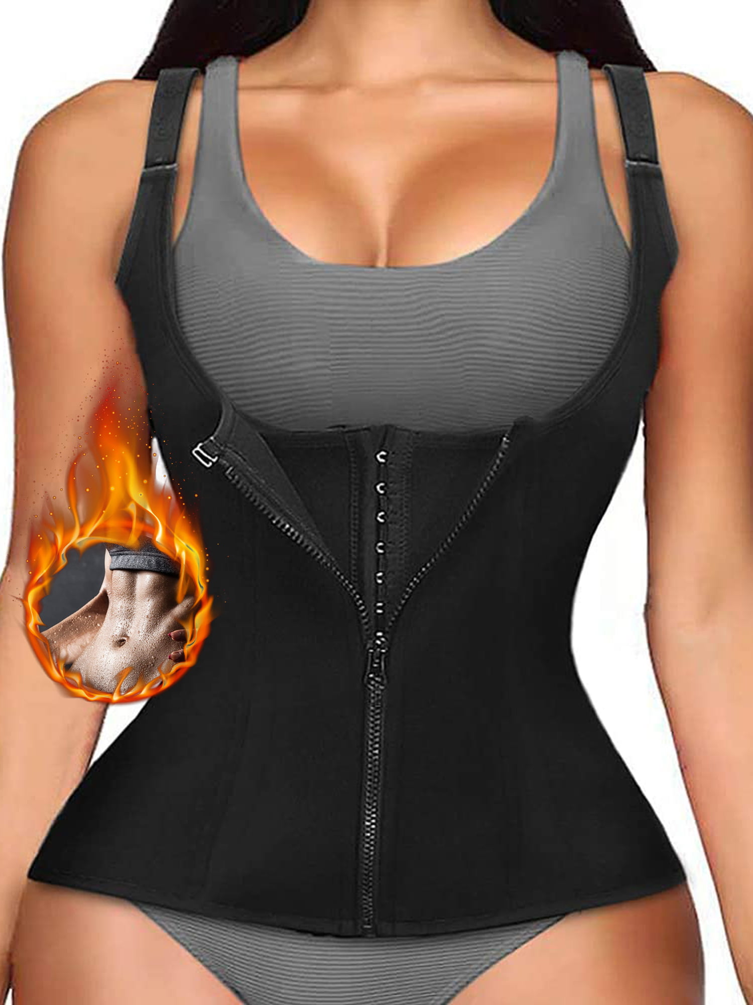 Waist Trainer Vest for Women,Zipper Corset Body Shaper for Tummy Control Neoprene Cincher Tank Top with Straps 