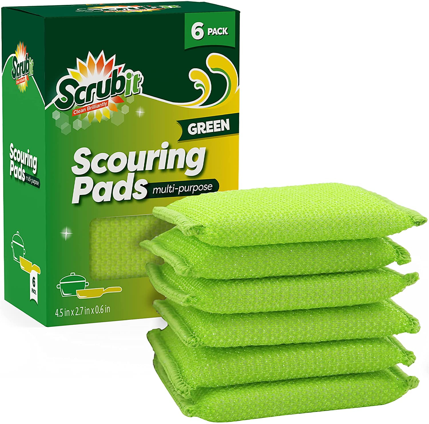 SCRUBIT MultiPurpose Scouring Pad NonScratch Cleaning Sponges for Pots, Pans, Dishes